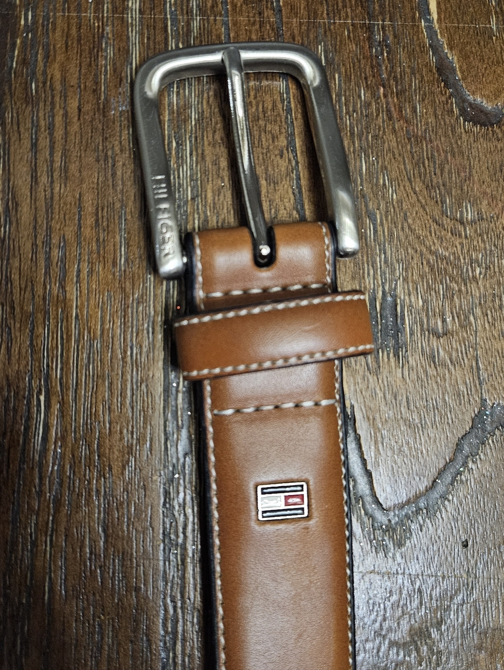 Tommy Hilfiger Men’s Brown Leather Belt XL (42-44) Logo Buckle Classic